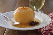 poached asian pear dessert via a communal table